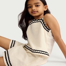 F&F Girls 2-Piece Pure Cotton Contrast Trim Top and Shorts Set in Cream