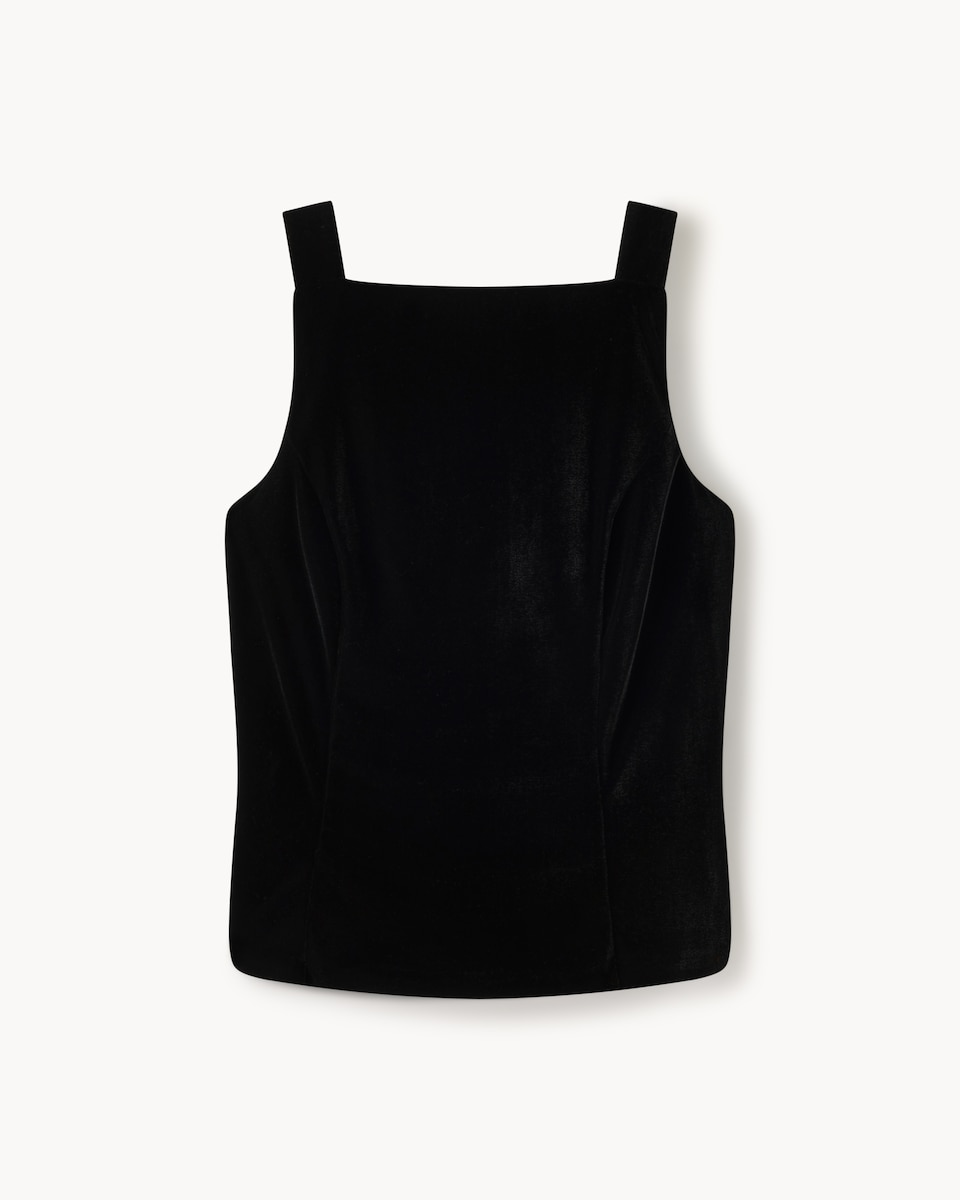 image 1 of F&F Velvet Square Neck Bow Top in Black