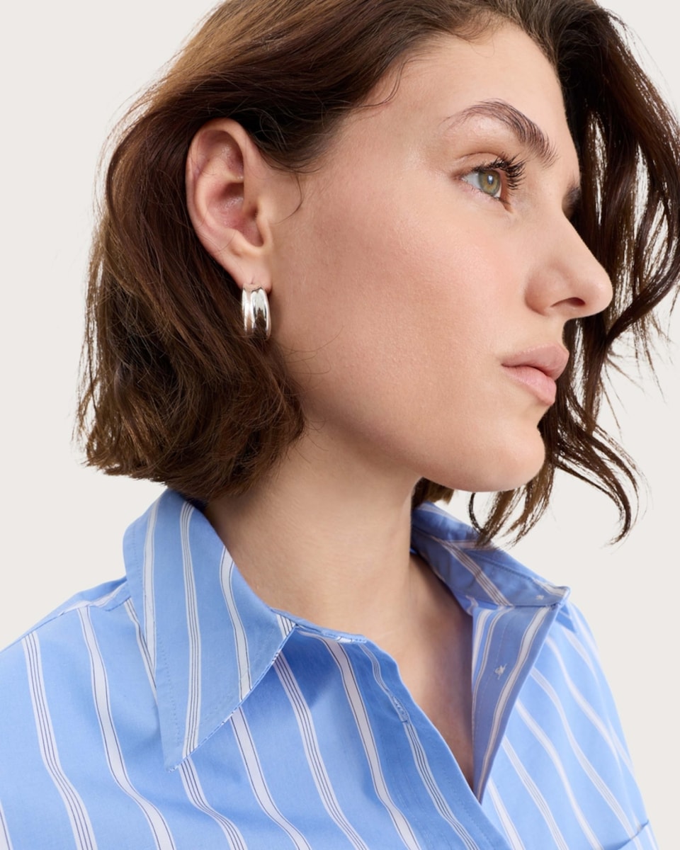 image 1 of The F&F Edit Pure Cotton Poplin Stripe Shirt in Blue