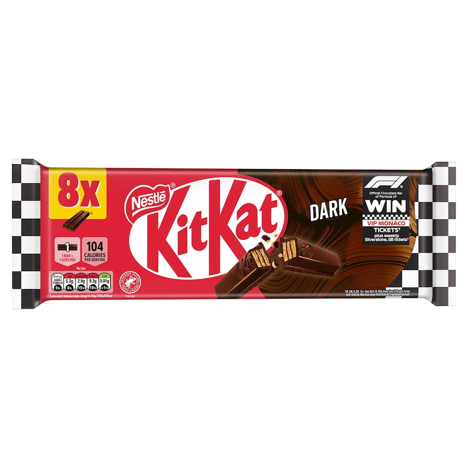 image 1 of KitKat 2 Finger Dark Chocolate Biscuit Bar 8 Pack Multipack 165.6g