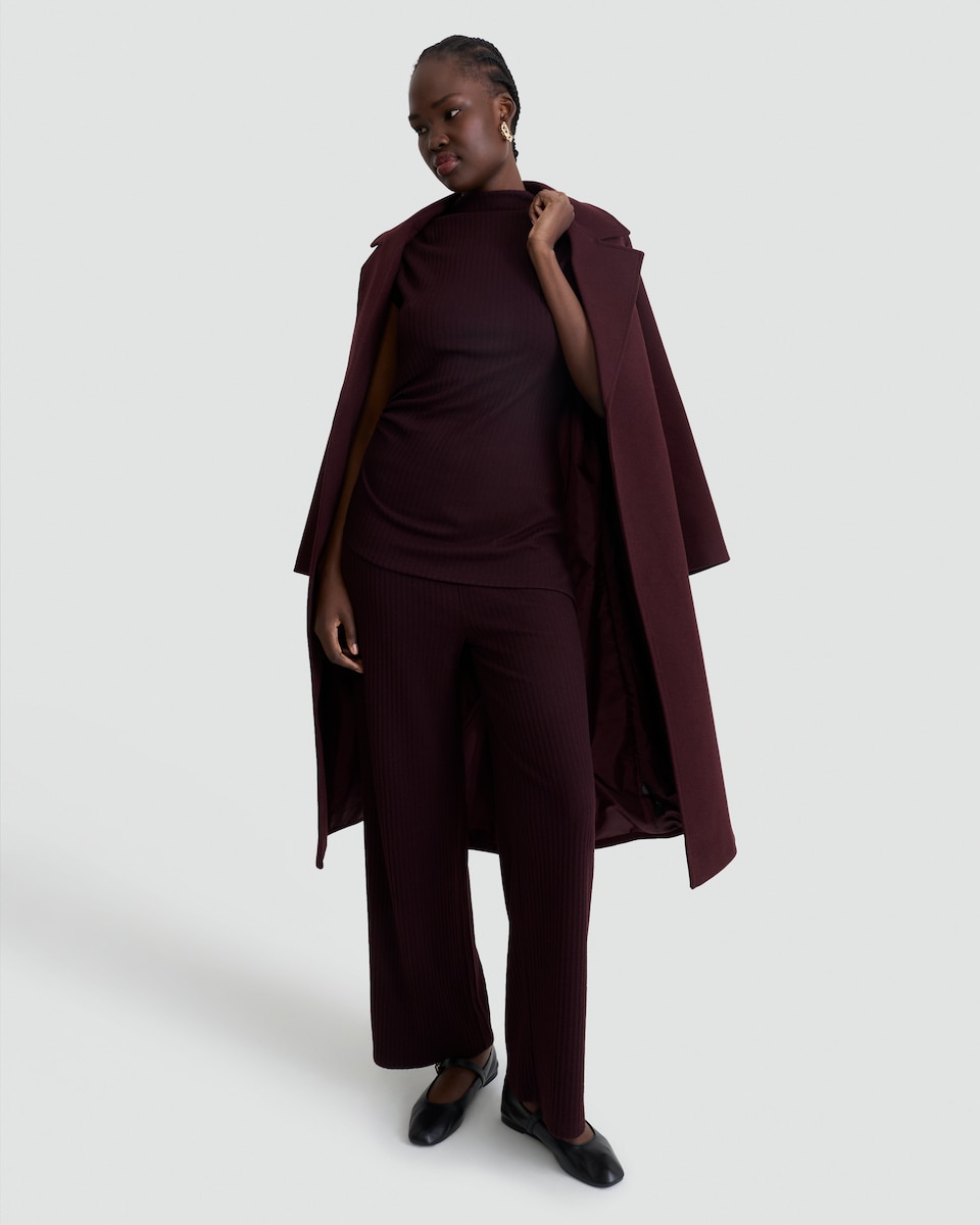 image 1 of F&F Ribbed Wide Leg Co-ord Trousers in Burgundy