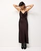 image 2 of F&F Satin Cowl Neck Midi Dress in Chocolate