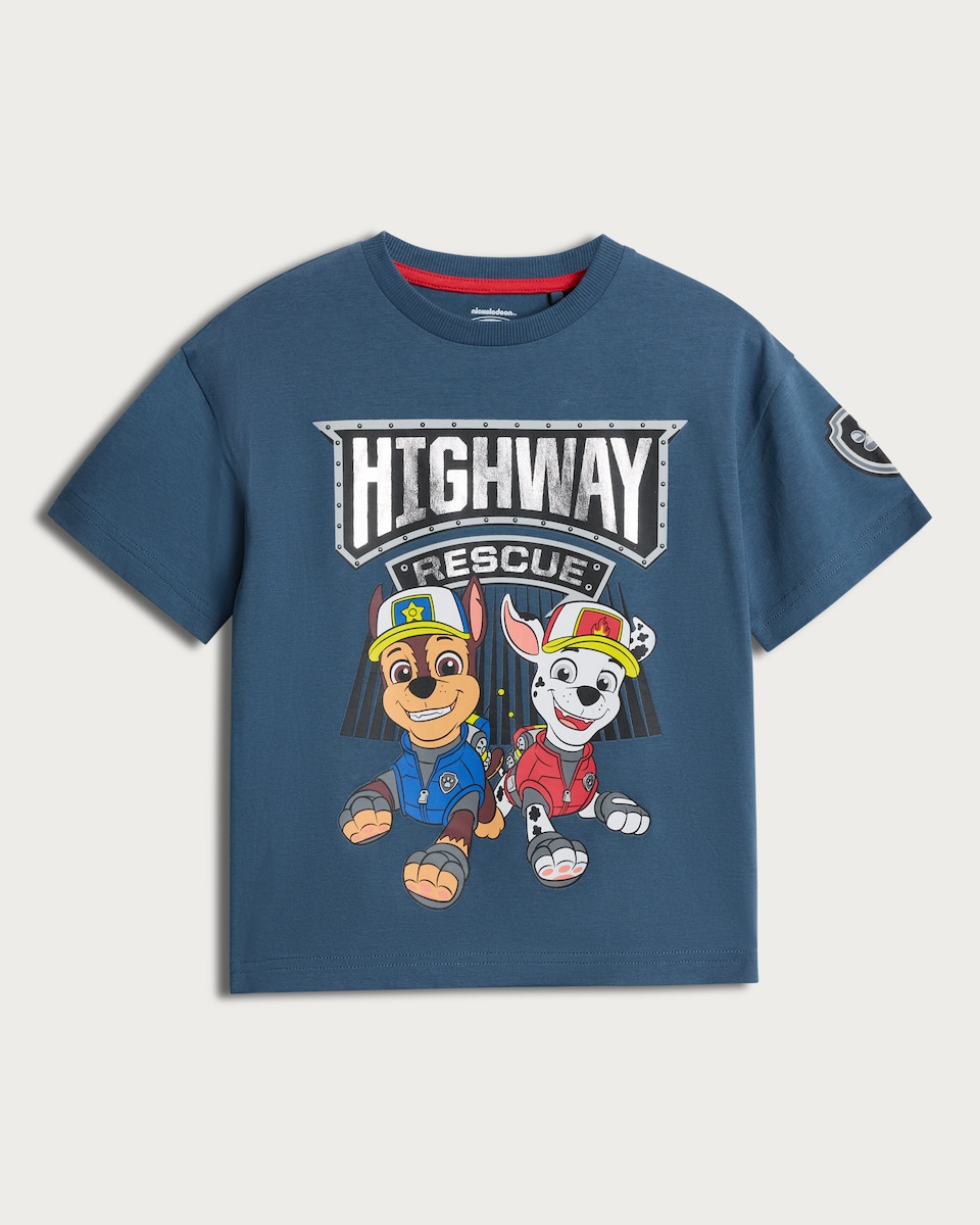 image 1 of Paw Patrol Pure Cotton Highway Rescue T-Shirt in Blue