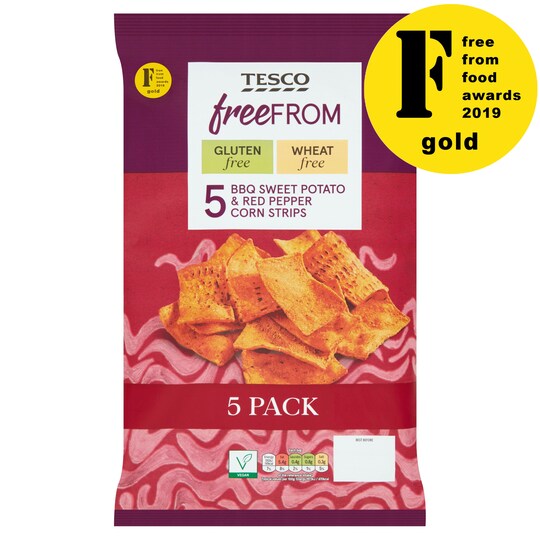 Tesco Free From Sweet Potato & Red Pepper Corn Chips 5X30g Tesco