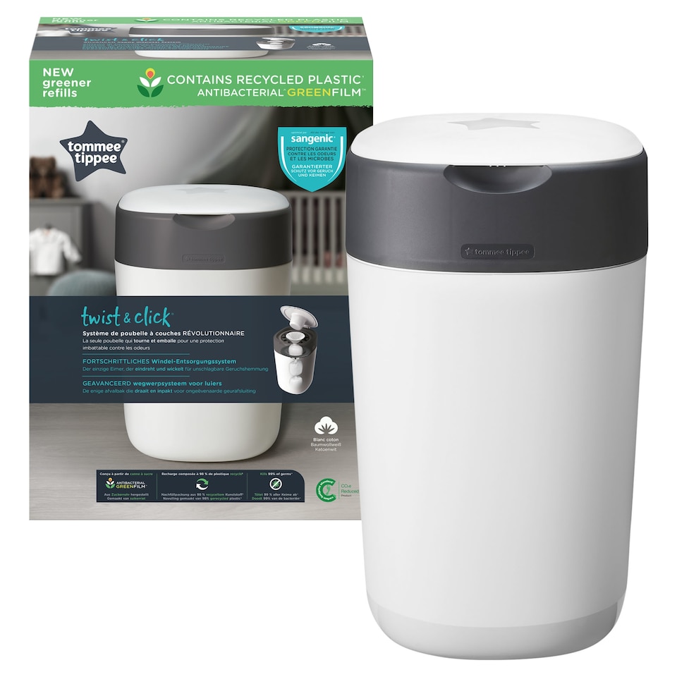 image 1 of Tommee Tippee Twist&Click Sangenic Cotton White