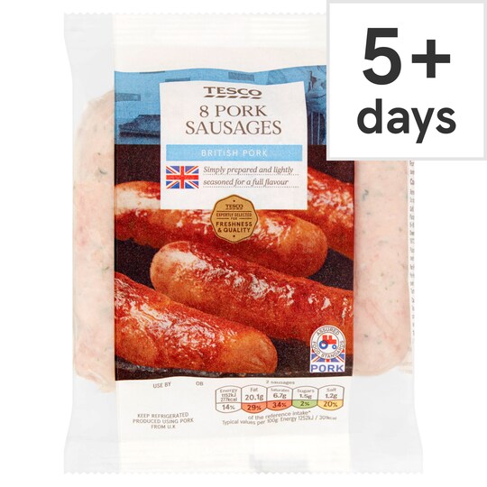 Tesco 8 Brtish Pork Sausages 454G Tesco Groceries