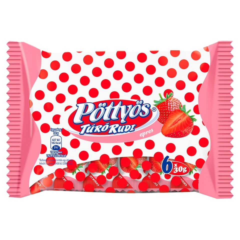 Pöttyös Túró Rudi Chocolate Coated Dessert with Strawberry Filling 6 x 30 g (180 g)