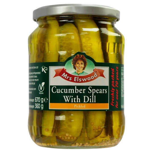 Mrs Elswood Pickled Dill Cucumber Spears 670G Tesco Groceries