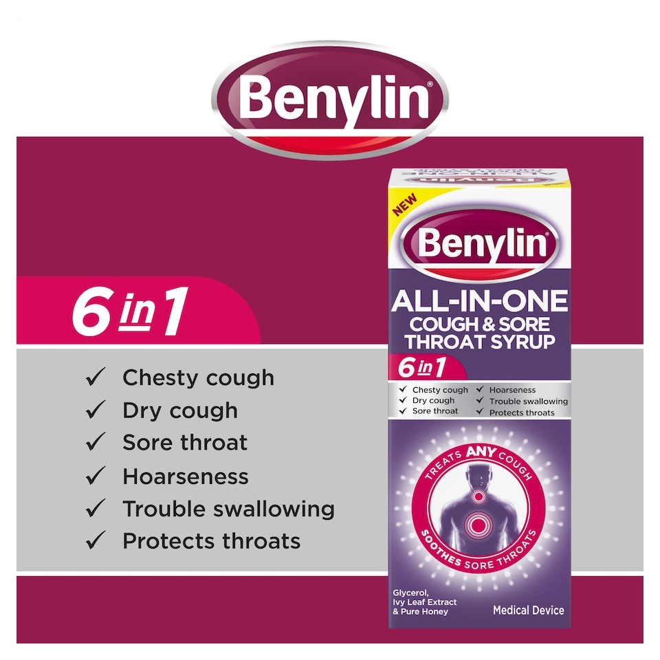 image 1 of Benylin All in one Cough & sore throat syrup 150ml