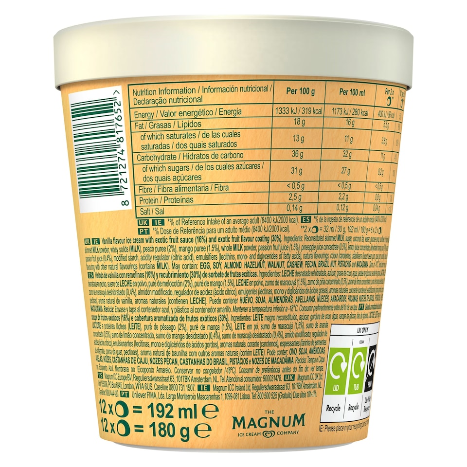 image 1 of Solero Bonbon Exotic Ice Cream Frozen Snack 192ml