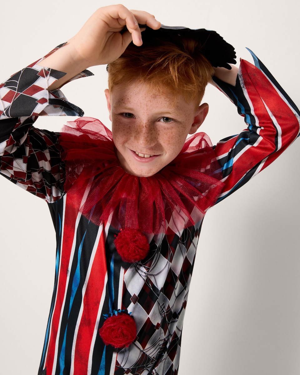 image 1 of F&F Boys Halloween Creepy Clown Fancy Dress Costume in Red