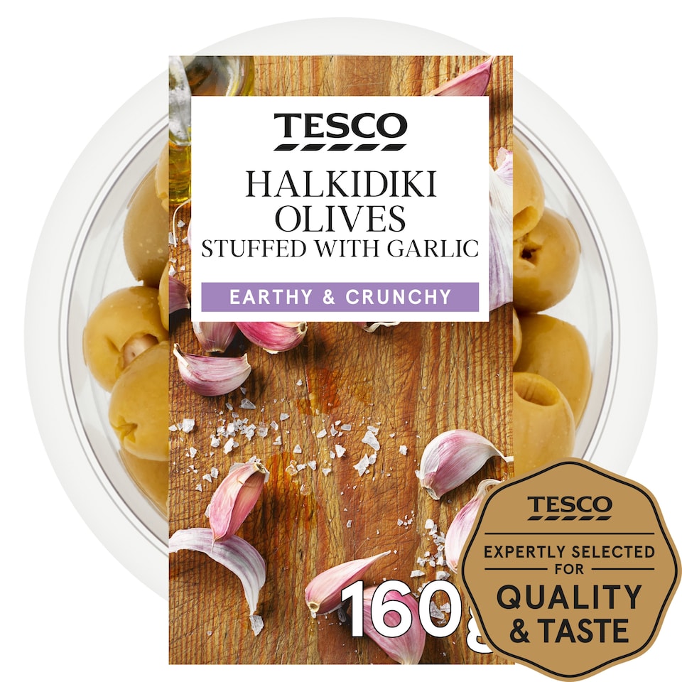 Tesco Halkidiki Olives Stuffed With Garlic 160G