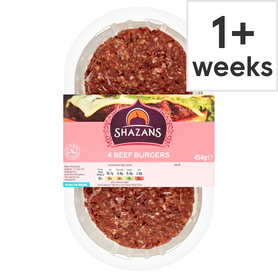 Shazans Halal Beef Burgers Quart Pounders 454G