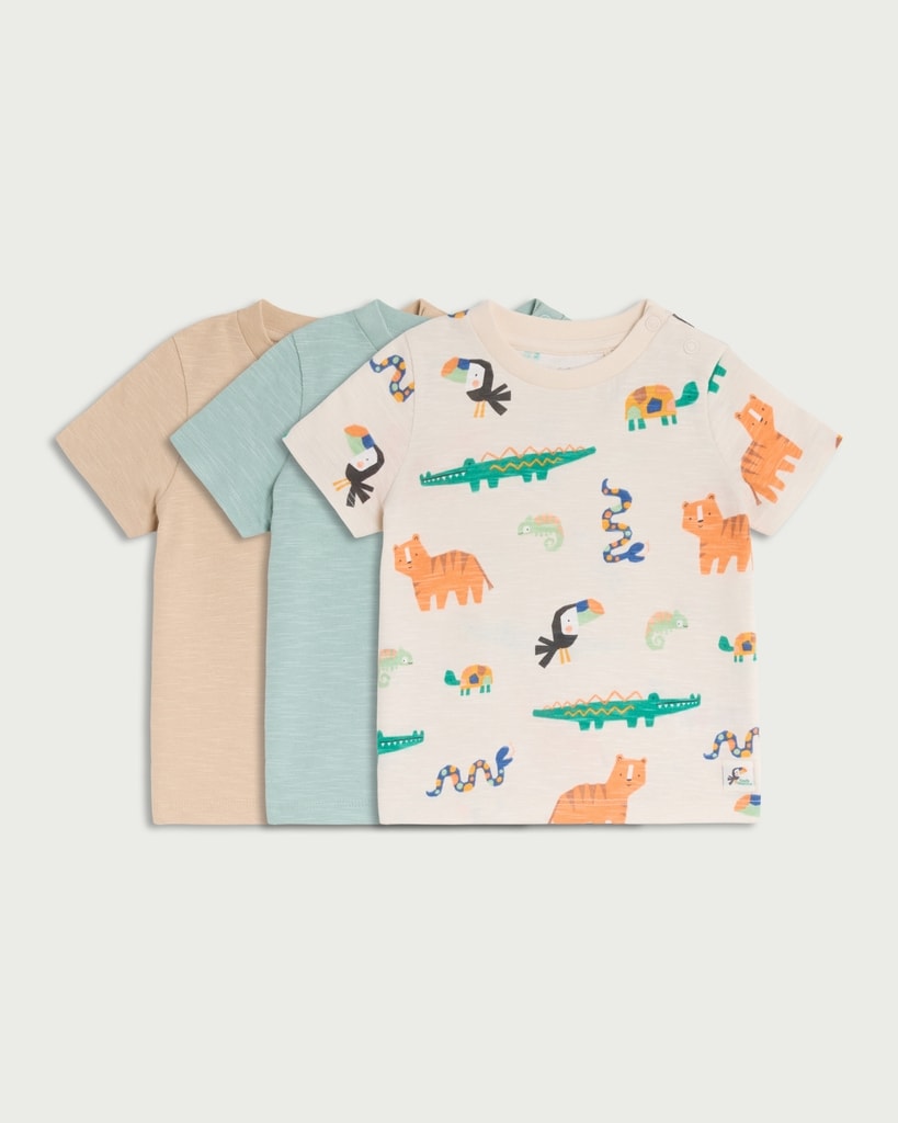 F&F Baby 3-Pack Pure Cotton Animal Print T-Shirts in Neutral