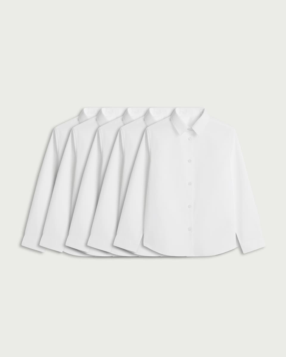 image 1 of F&F School Girls 5-Pack Long Sleeved Shirts in White
