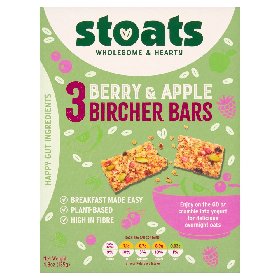 Stoats Berry & Apple Bircher Bars 3 X 45G