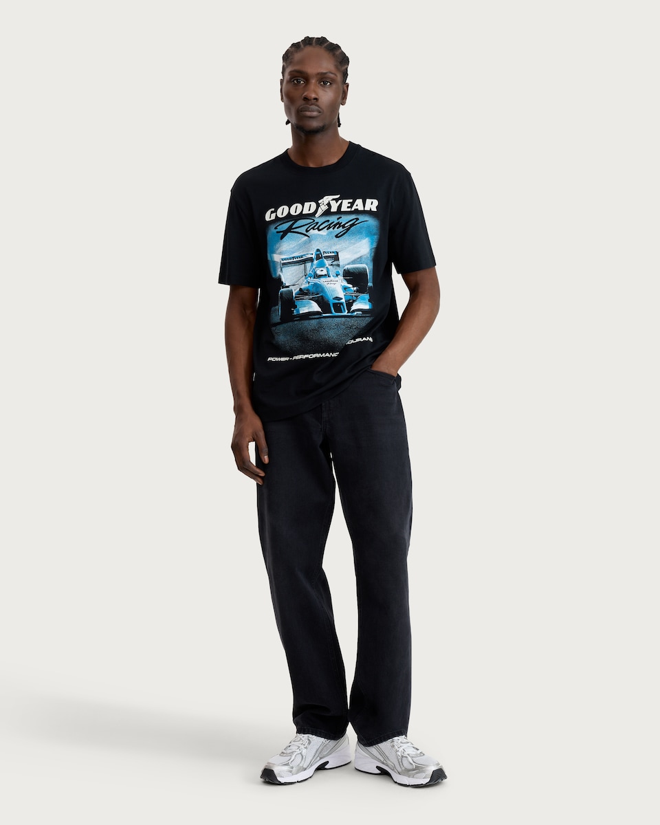 image 1 of Goodyear Pure Cotton Racing Print T-Shirt in Black