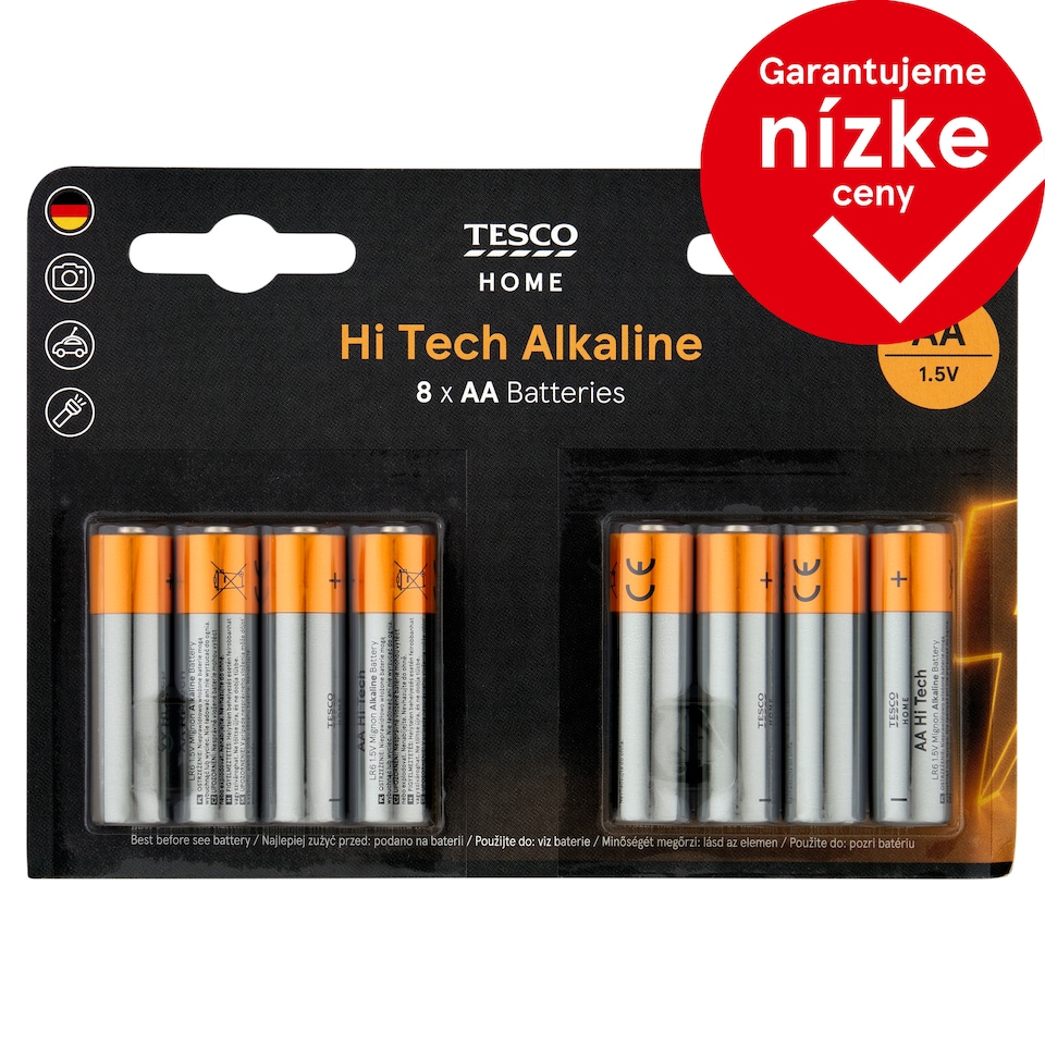 Tesco Home Hi Tech alkalické batérie AA 8 ks