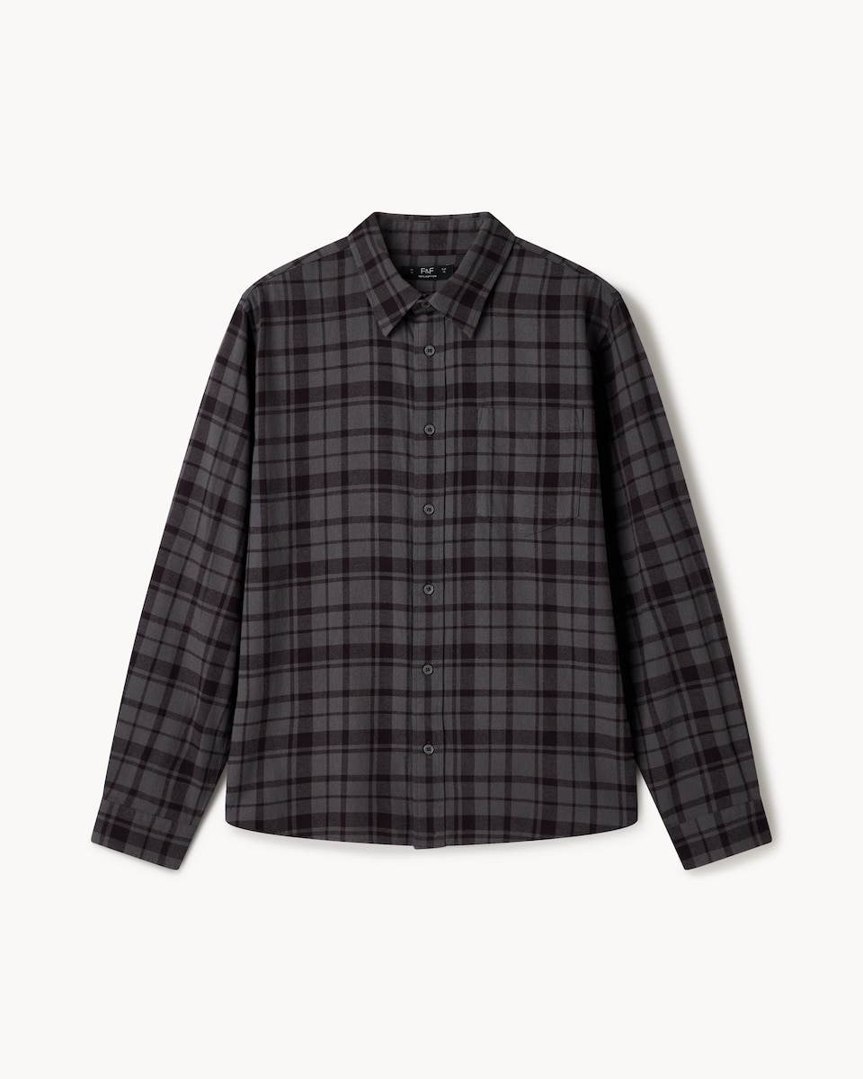 image 1 of F&F Pure Cotton Brushed Checked Shirt in Multi Black