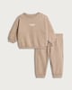 image 1 of F&F Baby 2-Piece Cotton Rich Snuggle Club Sweatshirt and Joggers Set in Tan