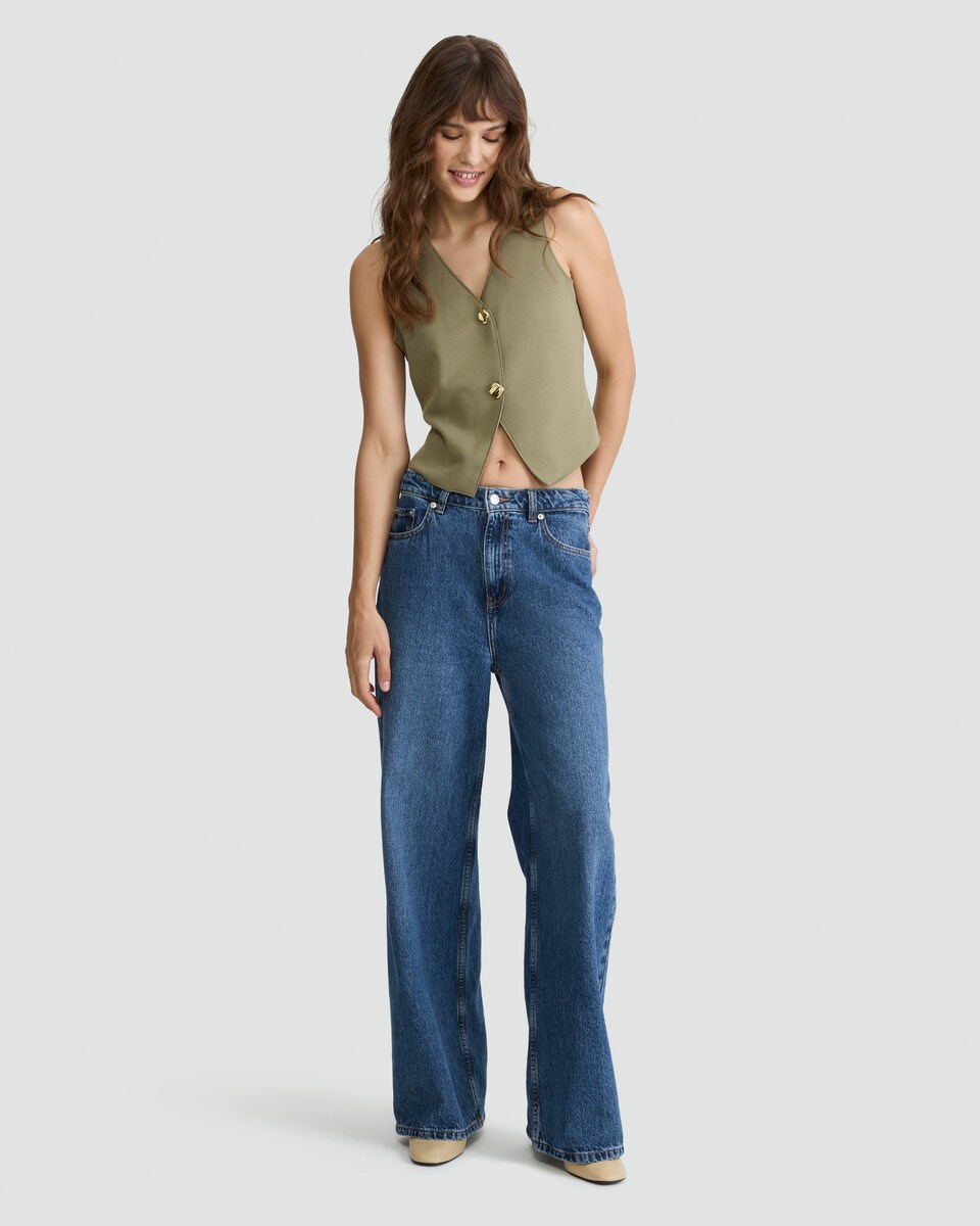 image 1 of F&F Sleeveless Two Button Waistcoat in Khaki