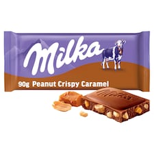 Milka čokoláda Peanut Crispy Caramel mléčná s arašídy a karamelovými kousky 90g