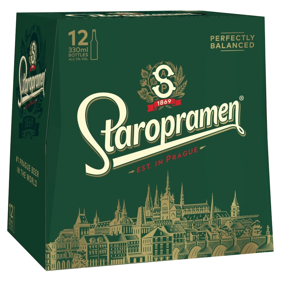Staropramen Premium Czech Style Pilsner Lager Beer Bottle 12 x 330ml