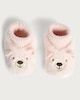 image 2 of F&F Baby Fleece Bear Face Ribbed Booties in Pink