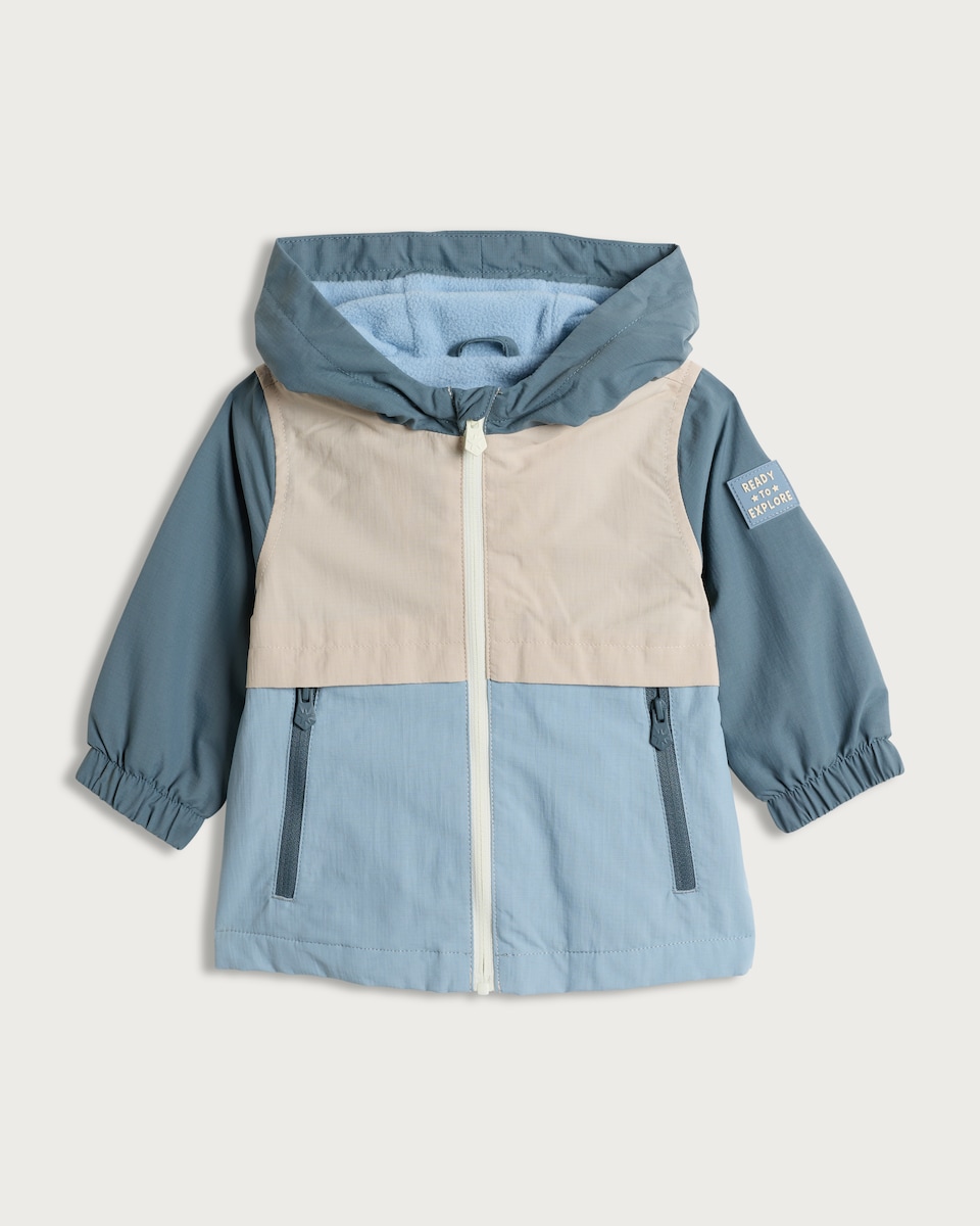 image 1 of F&F Baby Colour Block Hooded Zip Up Jacket in Blue