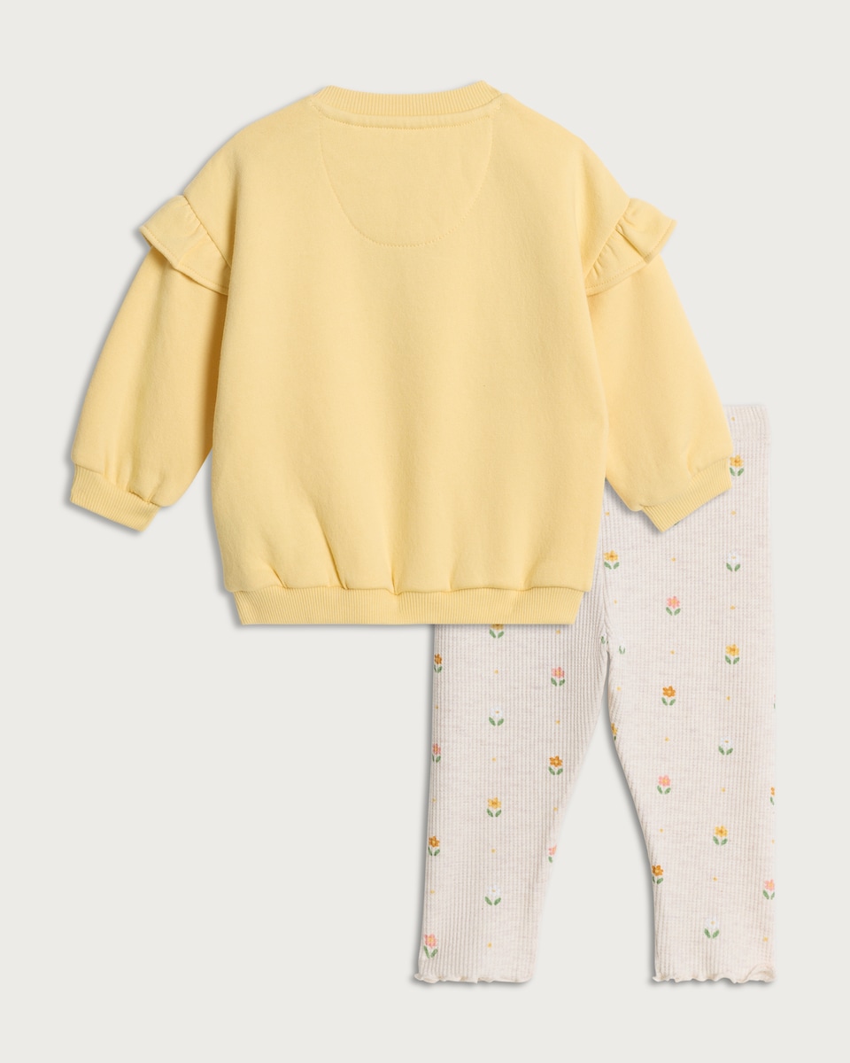 image 1 of F&F Baby 2-Piece Cotton Rich Floral Sweatshirt and Leggings in Yellow