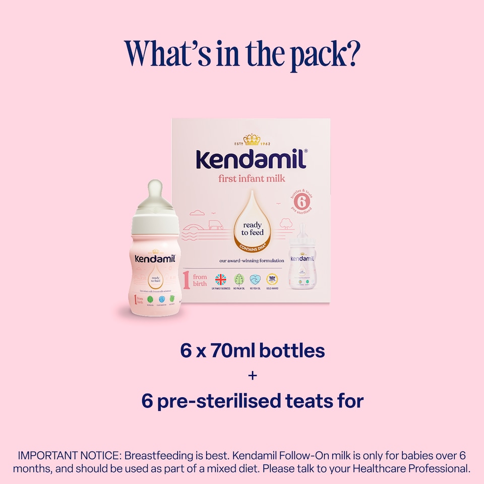 image 1 of Kendamil First Infant Milk Ready to Feed Starter Pack 6 x 70ml