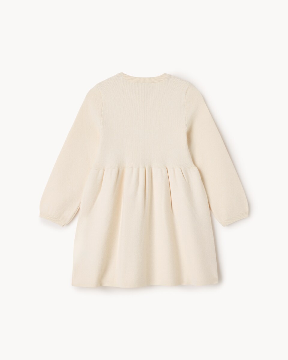 image 1 of F&F Girls Knitted Bow Dress in Gold