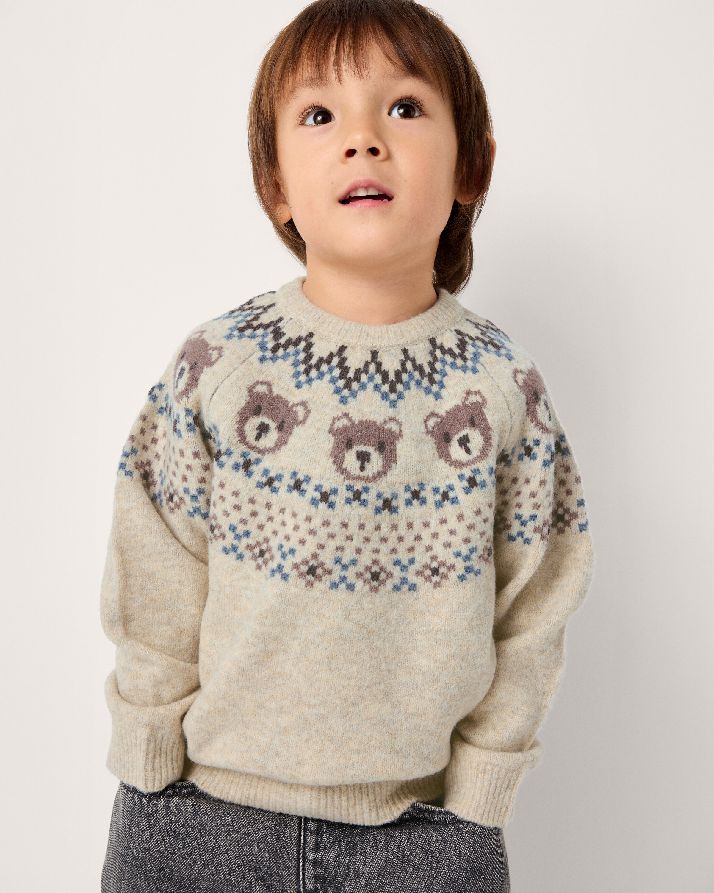 F&F Boys Fair Isle Teddy Jumper in Stone