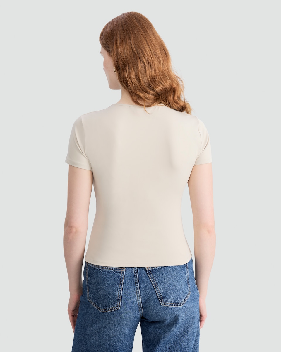 image 1 of F&F Polyamide Crew Neck Short Sleeved T-Shirt in Sand