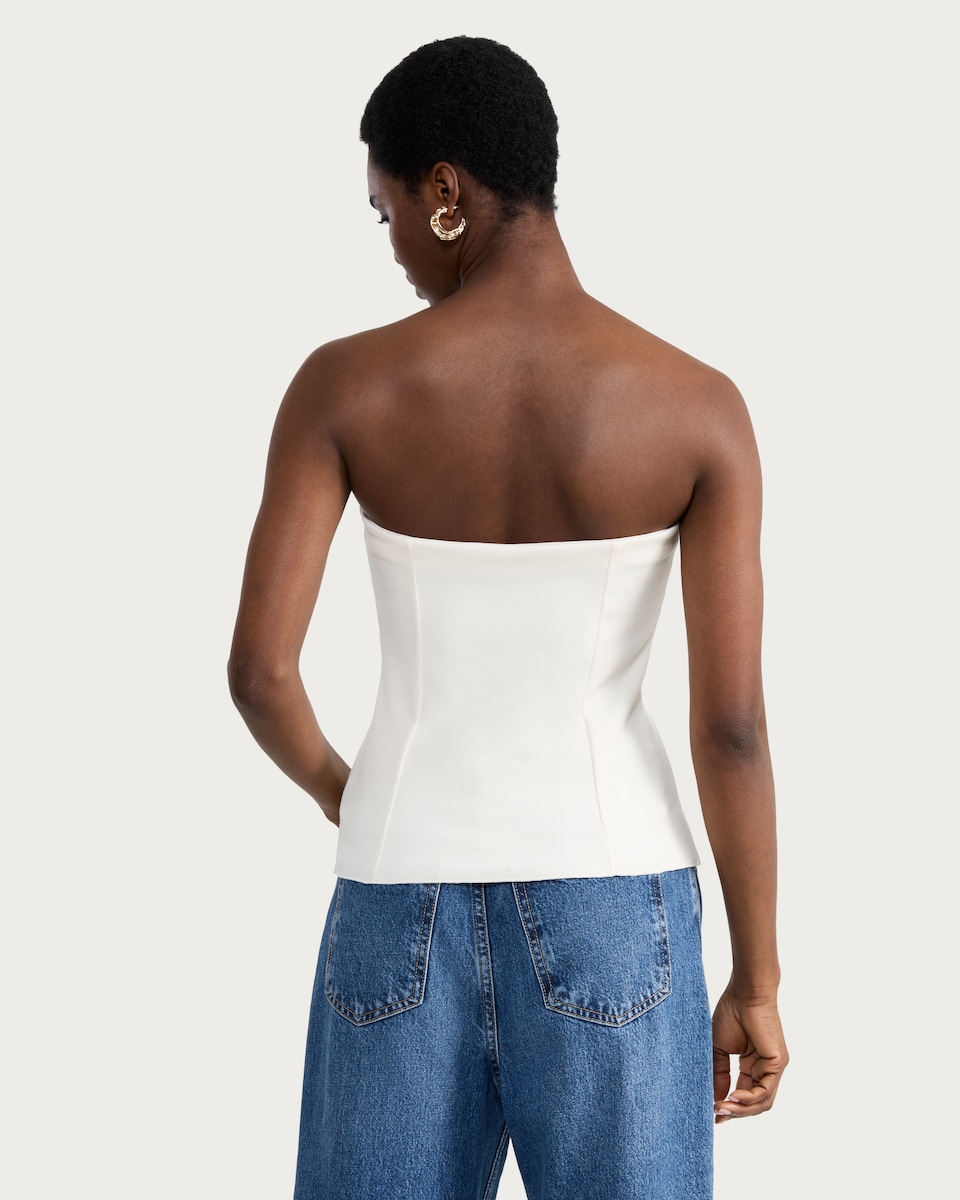 image 1 of F&F Ponte Button Front Bandeau Top in Cream