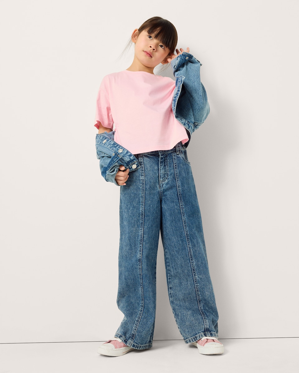 image 1 of F&F Girls Pure Cotton Ruched Side T-Shirt in Pink