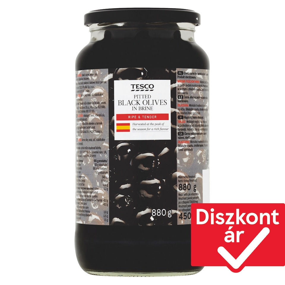 Tesco magozott, fekete olívabogyó 880 g