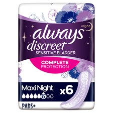 Always Discreet Maxi Night Time Incont Pads 6 Pack
