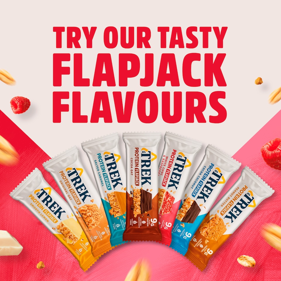 image 1 of TREK White Choc & Raspberry Protein Flapjacks 3x50g