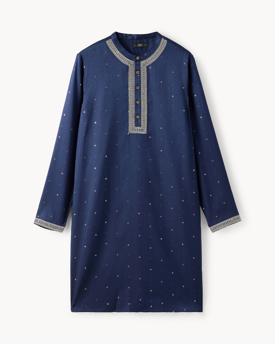 image 1 of F&F Long Sleeved Diwali Kurta in Navy