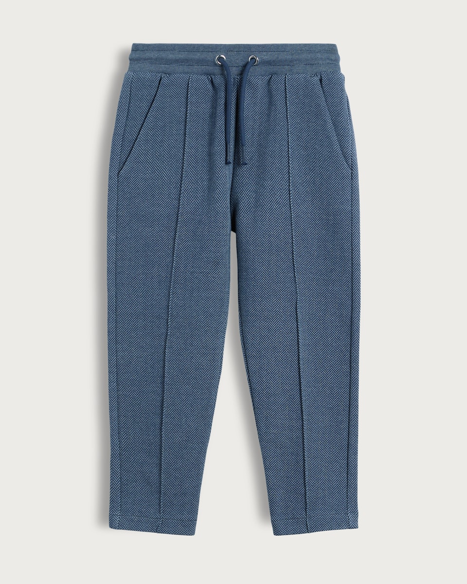 image 1 of F&F Boys Cotton Rich Herringbone Drawstring Joggers in Navy