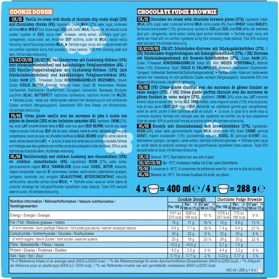 image 1 of Ben & Jerrys Cookie & Brownie Ice Cream Mini Pots Multipack 4x100ml