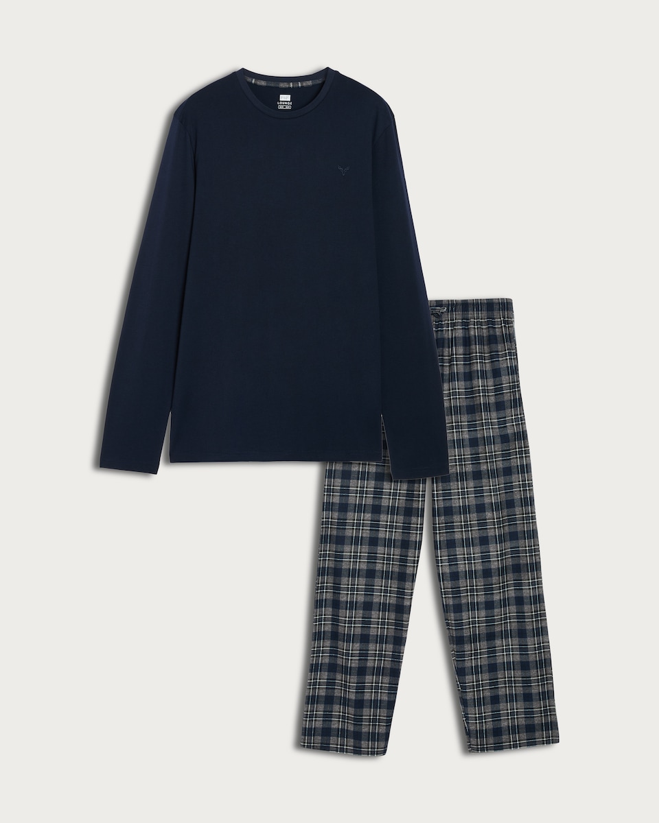 image 1 of F&F Long Sleeved Top and Check Print Fleece Bottoms Pyjamas in Multi