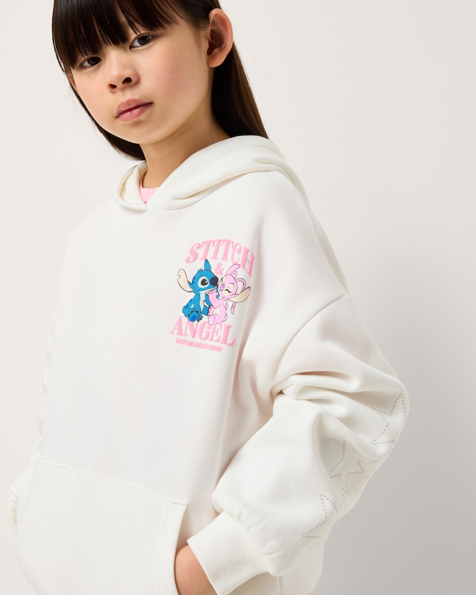 image 1 of Disney Stitch Cotton Rich Hoodie in Cream