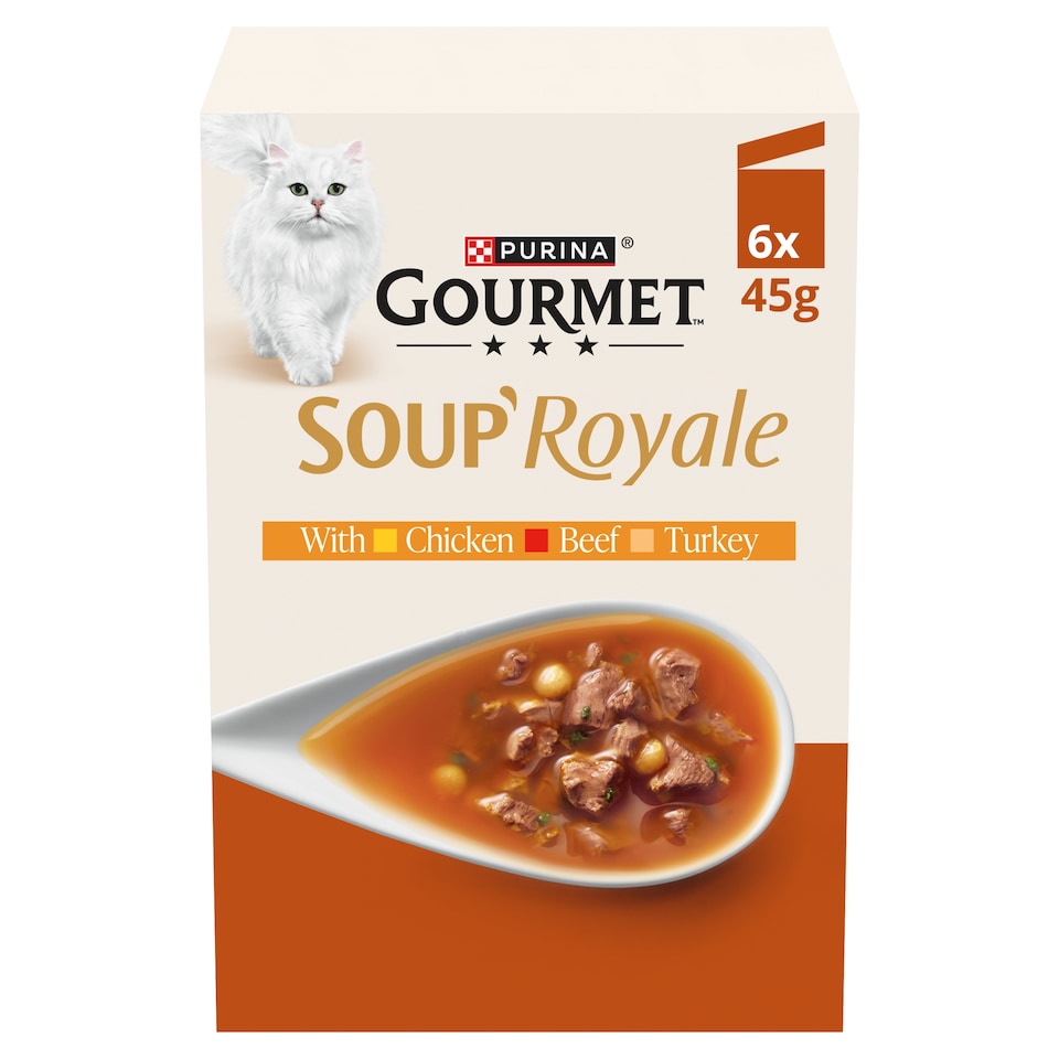 image 1 of GOURMET Soup Royale Chicken, Beef, Turkey Wet Cat Food Pouch 6x45g