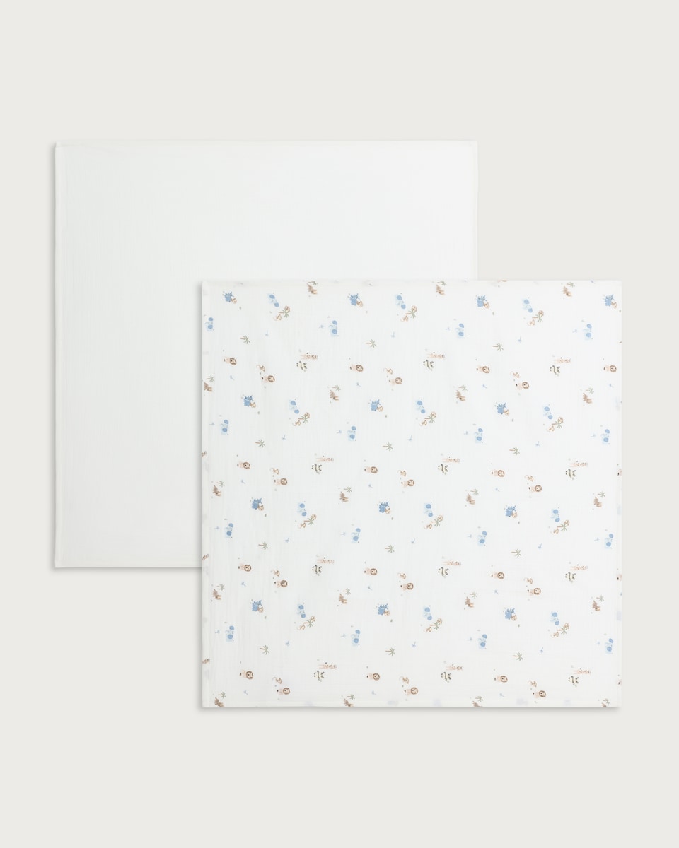 F&F Baby 3-Pack Pure Cotton Animal Print Muslins in White