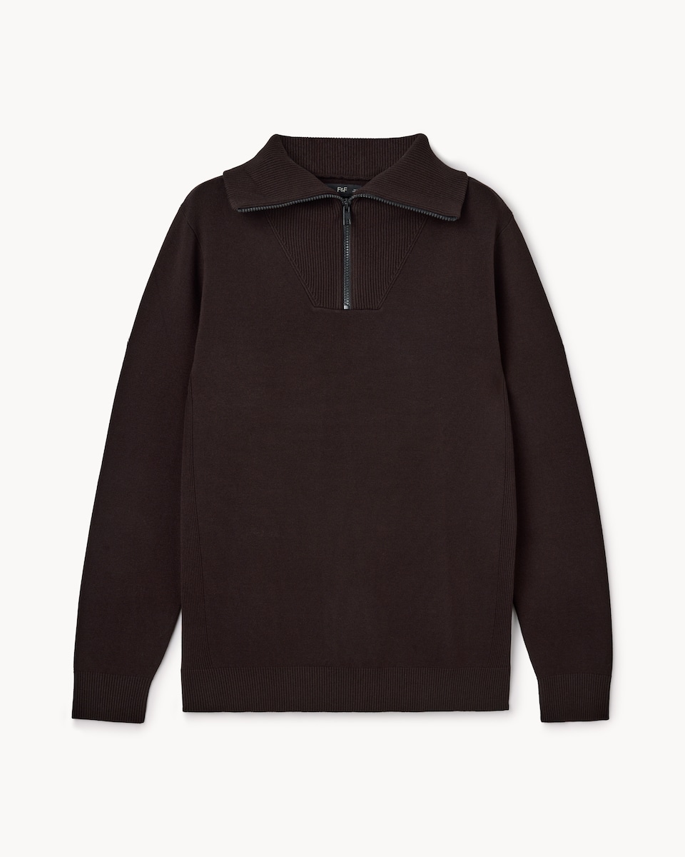 image 1 of F&F Funnel Neck Half Zip Jumper in Brown