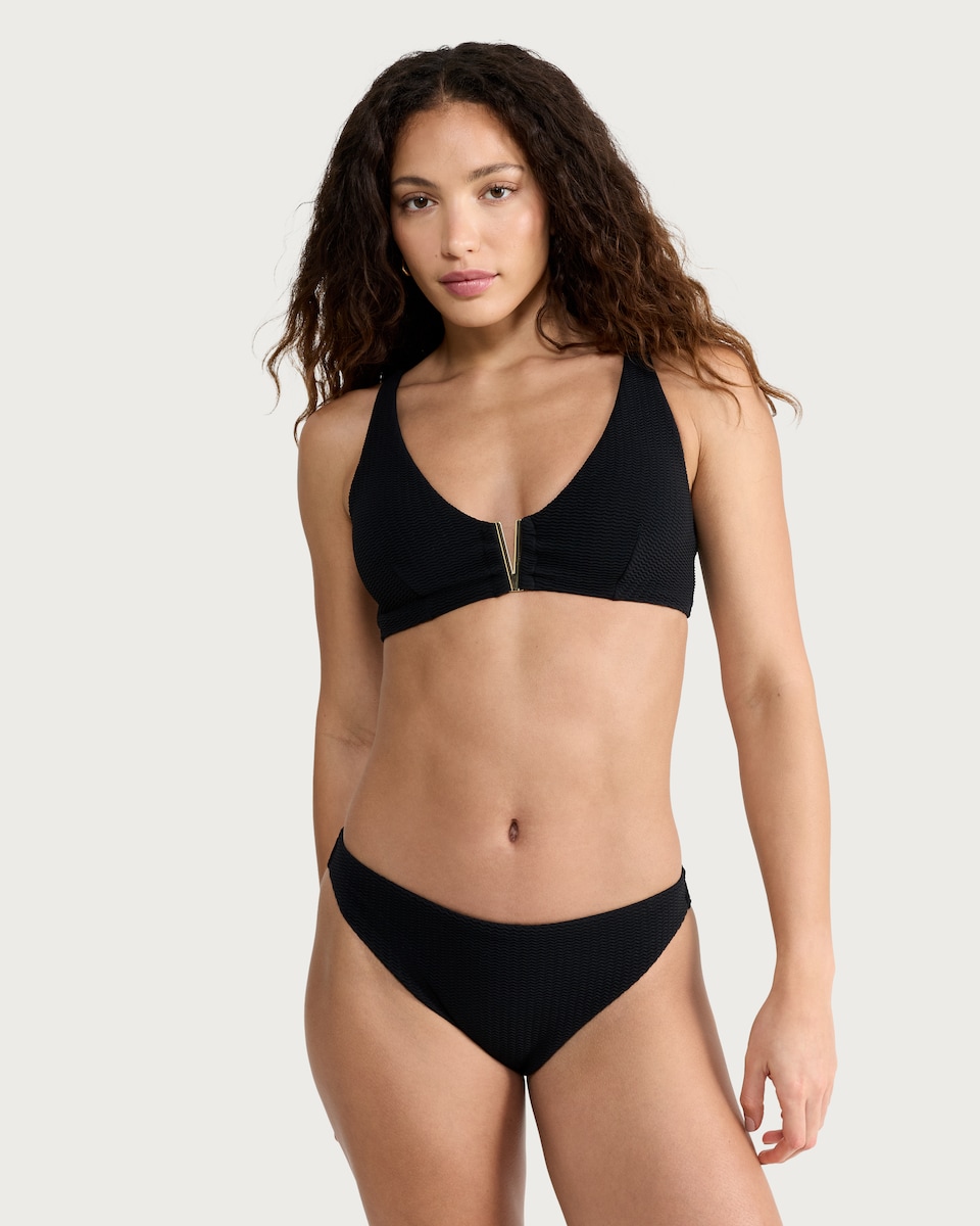 image 1 of F&F Textured V Bar Co-ord Bikini Top in Black