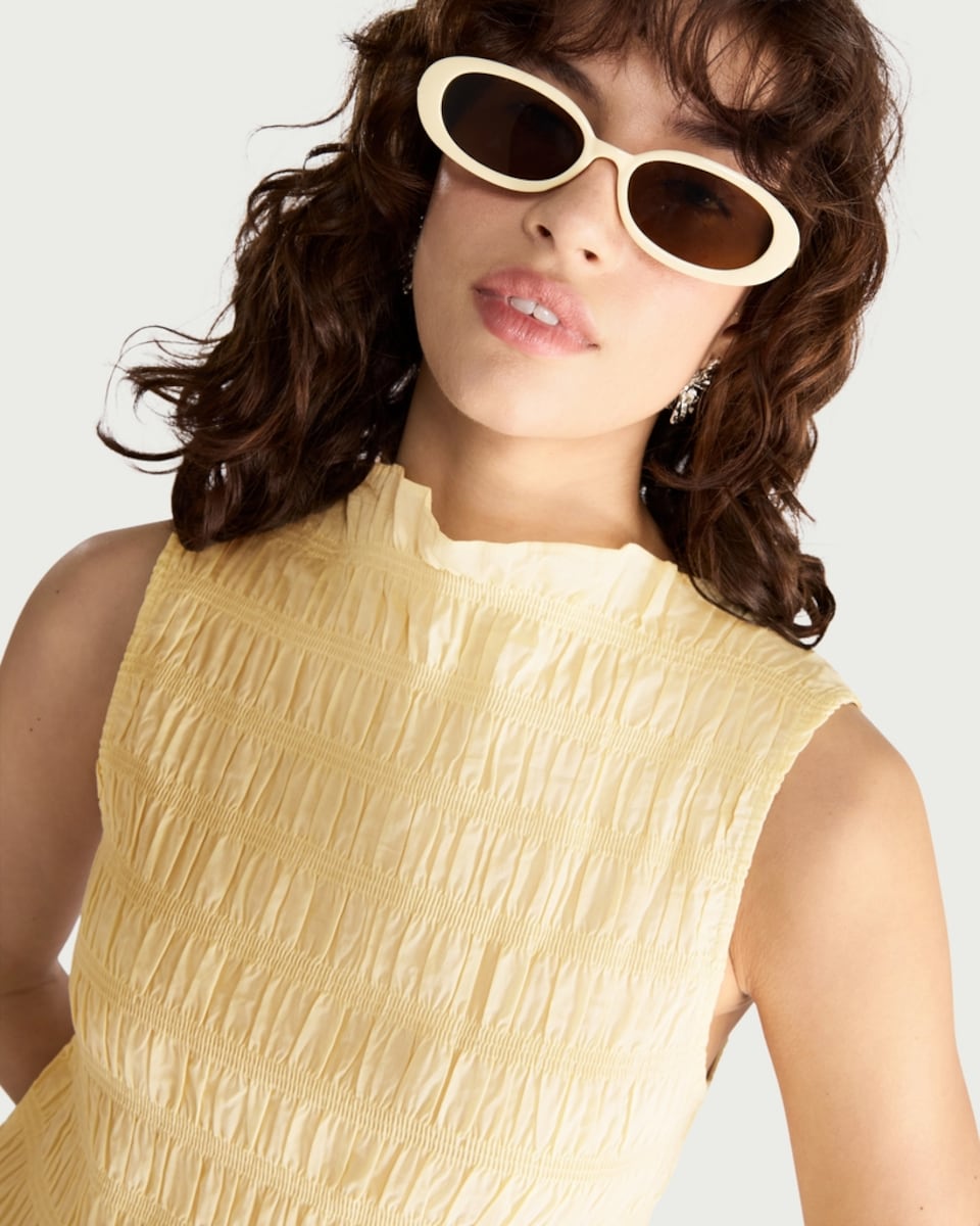 image 1 of F&F Pure Cotton Shirred Sleeveless Top in Yellow