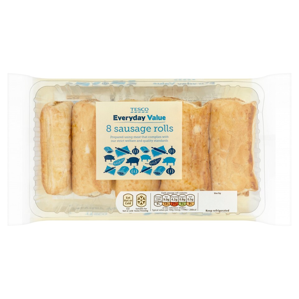 Tesco Everyday Value 8 Pack Sausage Rolls 480G